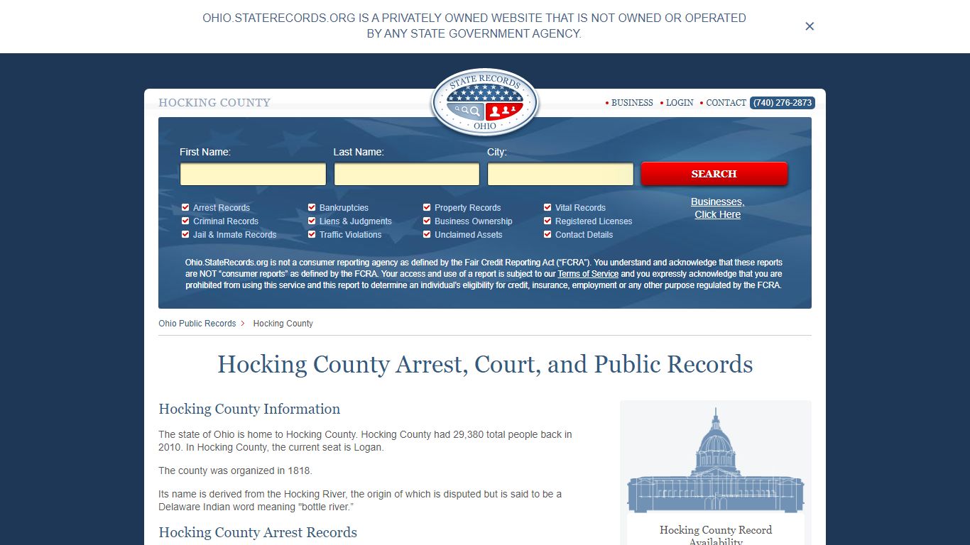 Hocking County Arrest, Court, and Public Records